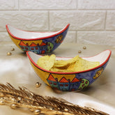 Exotic Panorama Hand Painted Ceramic Serving Bowl Set Of 2 Pcs For Snacks, Dinner - 190ml Each | Ceramic Snack Bowls | Microwave Safe & Dishwasher Safe