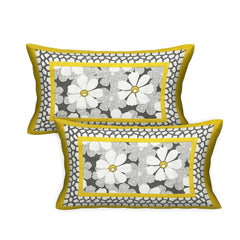Pure 100% Cotton Double Bed Sheet With 2 Pillow Covers - 90 X 100 Inches, Yellow & White | Beautifully Handcrafted Traditional Bedsheets - Skin Friendly Fabric
