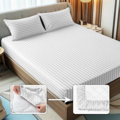 Stripes King Size Cotton Bedsheet With 2 Pillow Covers - 86 X 94 Inches, White | Perfect For Home Decor, Guest House | Ideal For All Seasons