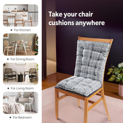 Long Comfortable Rocking Chair Cushion With Ties, Check Printed - Grey - 18 X 36 Inch | Back Rest & Seat Cushions Chair Pad, For Rocking Chairs | Chair Cotton Cushion For Office & Home Use