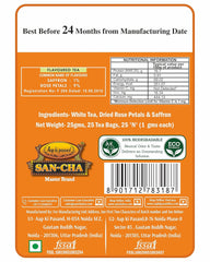 San-Cha Silver Needles Saffron White Tea - 25gm, 0.8 Ounce, 25 Silky Tea Bags | Promotes Healthy & Glowing Skin - Low Caffeine, Richest In Antioxidants