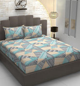Cotton Premium Bedsheet For Double Bed With 2 Pillow Covers - 90 X 98 Inches, Cream & Green | Traditional Printed - Soft, Breathable & Comfortable