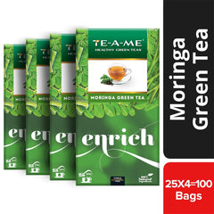 TE-A-ME Moringa Enrich Green Tea - Pack Of 4 X 25 Tea Bags | Promotes Glowing Skin - Enriched With Turmeric, Ginger, Triphala & Amla