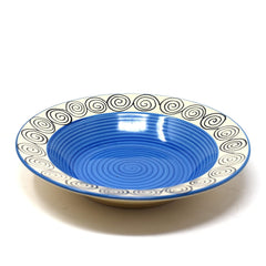 Blue Swirl Ceramic Pasta Plates - 2 Pieces | Hand Painted Multi Purpose Ceramic Deep Plates, Snack Plates, Starter Plates - 9 Inch, Microwave Safe & Dishwasher Safe