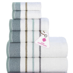 Casa Copenhagen Egyptian Design 2 Bath + 2 Hand & 2 Face Towels 1800 Gsm | He & She Super Soft Collection 100% Cotton 6 Piece Towel Set - Grey & Sea Grass