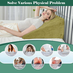 Wedge Pillow, Back Support Pillow For Neck Pain, Medium Firm, Green Color | Pillow For Headaches, Reflux, Shoulders, Back Pain & High Resilience, Velvet Fabric, Adjustable Pillow - Pack Of 1