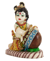 Lord Krishna Makhan Chor Idol, Figurine Showpiece - 19 X 15 X 9 Cm, Handmade Idol | Decoration Items For Home Décor, Living Room, Mandir, Temple, Pooja Room, Table Decorative Gifts