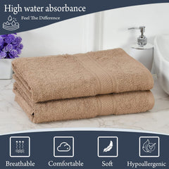 Fresh From Loom Luxury Edition Egyptian 100% Pure Cotton Bath Towel 1200 Gsm | High Water Heavy Soft Dual Stitched Bath Towel (British Tan) - 2 Pcs