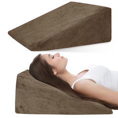 Wedge Pillow, Back Support Pillow For Neck Pain, Medium Firm, Brown Color | Pillow For Headaches, Reflux, Shoulders, Back Pain & High Resilience, Velvet Fabric, Adjustable Pillow - Pack Of 1