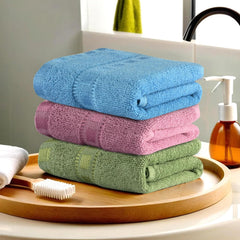 Kuber Industries Pack Of 3 Cotton Hand/Face Towels For Men & Women | Easily Washable | Workout Gym Napkins For Men | Pocket Towel (Green-Pink & Sky Blue)