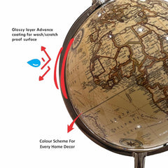 Tripod Antique Globe, Showpiece For Home & Office Desk, Educational Learning For Students Kids (20 Inches Height) Pack Of 1