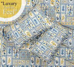 100% Cotton Double Bedsheets With 2 Matching Pillow Covers - 90 X 100 Inches, White & Blue | Printed Double Sheet Super Soft Breathable & Wrinkle Free