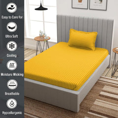 Striped Single Bedsheet With 1 Pillow Cover 60 X 90 Inches, Yellow | Comfortable & Durable | Elegant Printed Bedding Set For Daily Use
