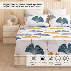 Soft Bedsheets For Queen Size With Two Pillow Cover - 90 X 100 Inches, White & Mustard | Lightweight, Soft, Skin Friendly - Durable Bedsheets For Everyday Comfort