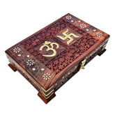 Wooden Om Box For Good Luck, Jewellery Box Decorative Case Kit, Vanity, Organiser For Women, Necklaces, Cash, Gold 11 X 7 Homely Engraved, Colour - Brown