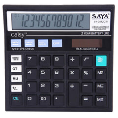 Saya Sy-512GT1 Check And Correct Basic Desktop Calculator With 12-digit Large Display | Dual Power (Solar & Battery) | GT, MU, MRC Functions | Ergonomic Design For Office | 1 Year Warranty