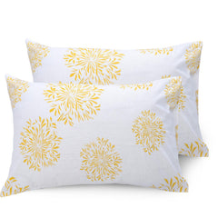 Flat Bedsheet For Double Bed With 2 Pillow Covers - 88 X 96 Inches, White (Yellow Print) | Comfort Fabric Bedsheet Home, Hotel & Guest House