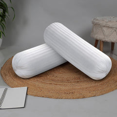 Microfiber Round Bolster Bed, Sofa, Diwan Pillow, Big Round Pillow, Size - 14x30 Inch | White, Light, Soft & Fluffy For Neck & Back Support, Neck Support, Adjustable, Washable - Set Of 2