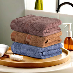 Kuber Industries Cotton Hand/Face Towels For Men & Women 600 Gsm | Easily Washable Workout Gym Napkins For Men - Dark Blue-Golden & Brown (Pack Of 3)