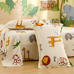 Kids Double Bed Bedsheet Set With 2 Pillow Covers - 88 X 100 Inches, Off White & Brown | Soft Bedding For Boys & Girls | Jungle Safari Print