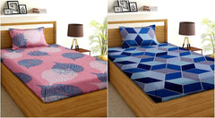 Combo 2 Single Bedsheet With 2 Pillow Covers - 60 X 90 Inches, Multicolor | Perfect For Everyday Home Use, Hostels - Long Lasting Durability & Superior Comfort