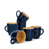 Ceramic Coffee Mug Set Of 6 - 300ml Each, Midnight Blue | Medium Mug With Glossy Finish - Stoneware Coffee Cup Set | Ceramic Cup - Microwave Safe & Dishwasher Safe