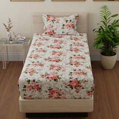 Single Bedsheet With 1 Pillow Cover - 55 X 88 Inches, White & Pink | Lightweight, Soft & Breathable - Perfect For Gifting On Weddings Bedsheet