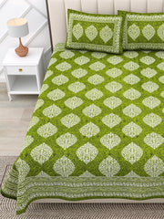 Cotton Double Bedsheet For King Size With Two Matching Pillow Covers - 90 X 94 Inches, Green | Super Soft Breathable & Wrinkle Free