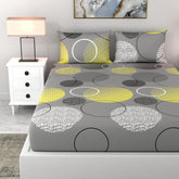 1 Double Bedsheet With 2 Pillow Covers - 88 X 90 Inches, Yellow & Grey | Queen Size Double Bedsheet Cotton | Ideal For Everyday Use