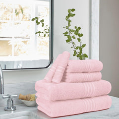 Boutiquo 100% Cotton 2 Bath, 2 Hand & 2 Face Towels 1800 Gsm | Eco-Friendly Towels For Men & Women Ultra Soft & Highly Absorbent - Pink (Set Of 6)