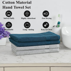 Fresh From Loom Luxury Fur Collection Hand Towel 500 Gsm Napkins Cotton High Absorbency Double Stitched Size (Denim & Light Grey) - Set Of 4