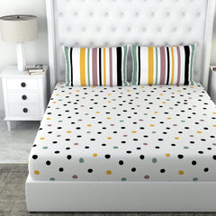 King Size Printed Bedsheet For Double Bed 2 Pillow Cover - 72 X 78 Inches, Multicolor | All Around Elastic Fitted - Ultra Soft & Breathable