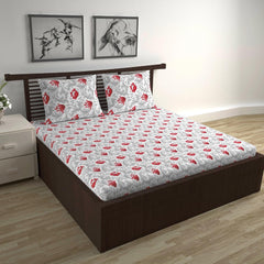 Cotton Double Bedsheet With 2 Pillow Covers - 87 X 100 Inches, Grey & Red | Smooth & Comfortable For Daily Use - All Weather Coziness & Bedroom Style