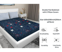 Elastic Fitted Bedsheets For King Size Bed With 2 Pillow Covers - 100 X 108 Inches, Navy Blue | Ideal For Hotel, House, Guest House