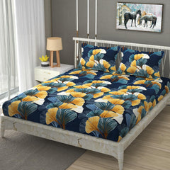 Cotton Elastic Fitted Bedsheets With 2 King Size Pillow Covers - 72 X 78 X 10 Inches, Multicolor | Double Bed With All Around Elastic 350 Thread Count