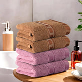Kuber Industries Soft Cotton Face Towels 800 Gsm | Easily Washable Towels & Workout Gym Napkins For Men - Pink & Golden (Pack Of 4)