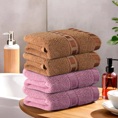 Kuber Industries Soft Cotton Face Towels 800 Gsm | Easily Washable Towels & Workout Gym Napkins For Men - Pink & Golden (Pack Of 4)