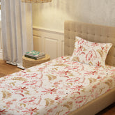 100% Cotton Bedsheet For Single Bed With 1 Pillow Cover, (Size 58 X 90 Inches) White & Peach | Soft And Comfortable For All Season | 200 Thread Count