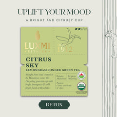 Luxmi Estates Citrus Sky Lemongrass Ginger Green Tea - 100gm, 3.5 Ounce, 50 Tea Bags | USDA Certified Organic Darjeeling Green Tea - Natural Lemon Balm Tea - Calming, Supports Digestion