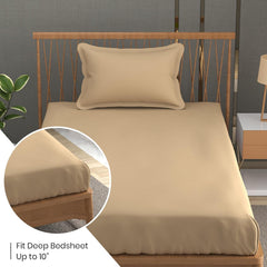 Solid Plain Single Size Bedsheet Set With 1 Pillow Covers | Size - 60 X 90 Inches, Beige | Ideal For All Seasons Due To Its Breathable Nature