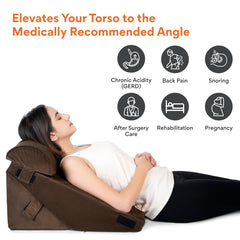 Adjustable Wedge Pillow, Memory Foam Pillow For Head, Back Support, Brown - 22 X 22 X 12 Inch | Wedge Cushion, Acid Reflux, Snoring, Gerd, Leg Elevation, Pregnancy | Comfortable Pillow