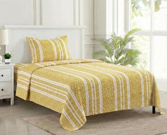 Cotton Printed Single Flat Bedsheet With 1 Pillow Cover - 60 X 100 Inches, White & Mustard | Breathable & Skin Friendly Bedsheet | Ideal For Year Round Use