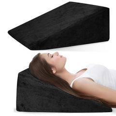 Wedge Pillow, Back Support Pillow For Neck Pain, Medium Firm, Black Color | Pillow For Headaches, Reflux, Shoulders, Back Pain & High Resilience, Velvet Fabric, Adjustable Pillow - Pack Of 1