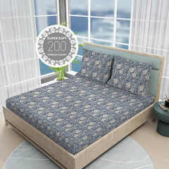 100% Cotton Bedsheet Set For Double Bed - 108 X 108 Inches, Blue | 1 Double Bed Sheet & 2 Pillow Covers - Gift For Weddings Or Birthdays King Size