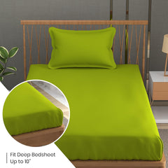 Solid Plain Single Size Bedsheet Set With 1 Pillow Covers | Size - 60 X 90 Inches, Parrot Green | Ideal For All Seasons Due To Its Breathable Nature