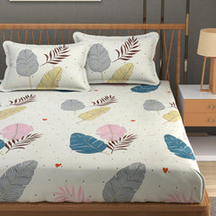 Premium Heavy Cotton Elastic Fitted King Size Bedsheet With 2 Pillow Covers - 72 X 78 X 10 Inches, Cream | All Weather Comfort & Bedroom - Softness & Natural Breathability