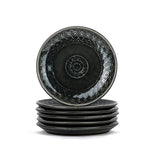 Quarter Plates Set Of 6, Black Carving | Ceramic Snack Plates - Snacks Plates Set | Dessert Plates - Snack Plate | Small Plates With Glossy Finish - Microwave Safe & Chip Resistant