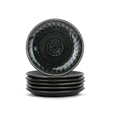 Quarter Plates Set Of 6, Black Carving | Ceramic Snack Plates - Snacks Plates Set | Dessert Plates - Snack Plate | Small Plates With Glossy Finish - Microwave Safe & Chip Resistant