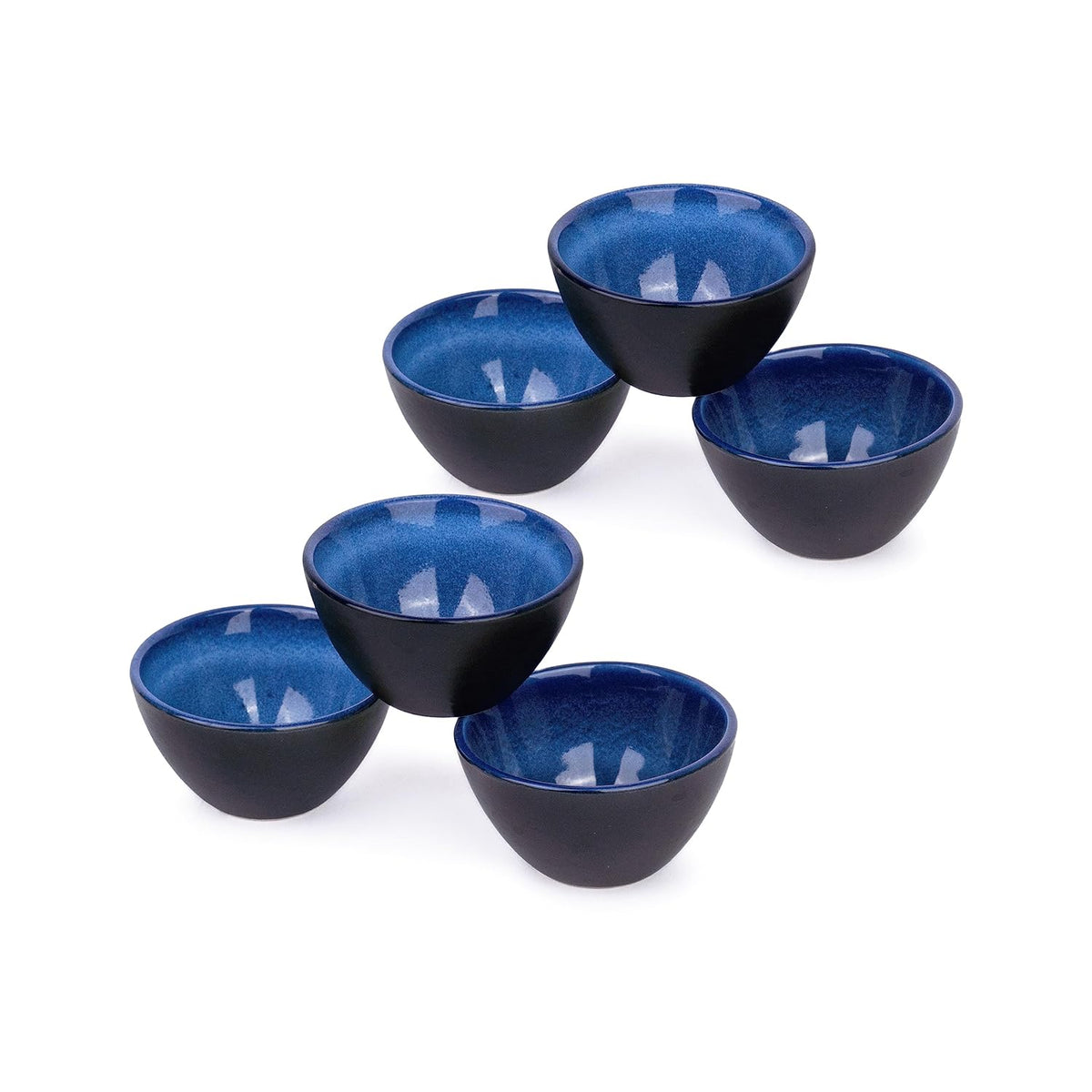 Ceramic Veg Bowls Set Of 6 For Dinner - 220ml Each, Blue Reactive | Katori Set - Ceramic Bowls Set | Dessert Bowl Set With Glossy Finish - Ice Cream Bowls