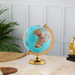 Earth Light Blue Rotating 6 Inch World Globe With Gold Stand For Bookcase Shelf Decorative Home, Desk Sturdy, Office Decor, Pack Of 1